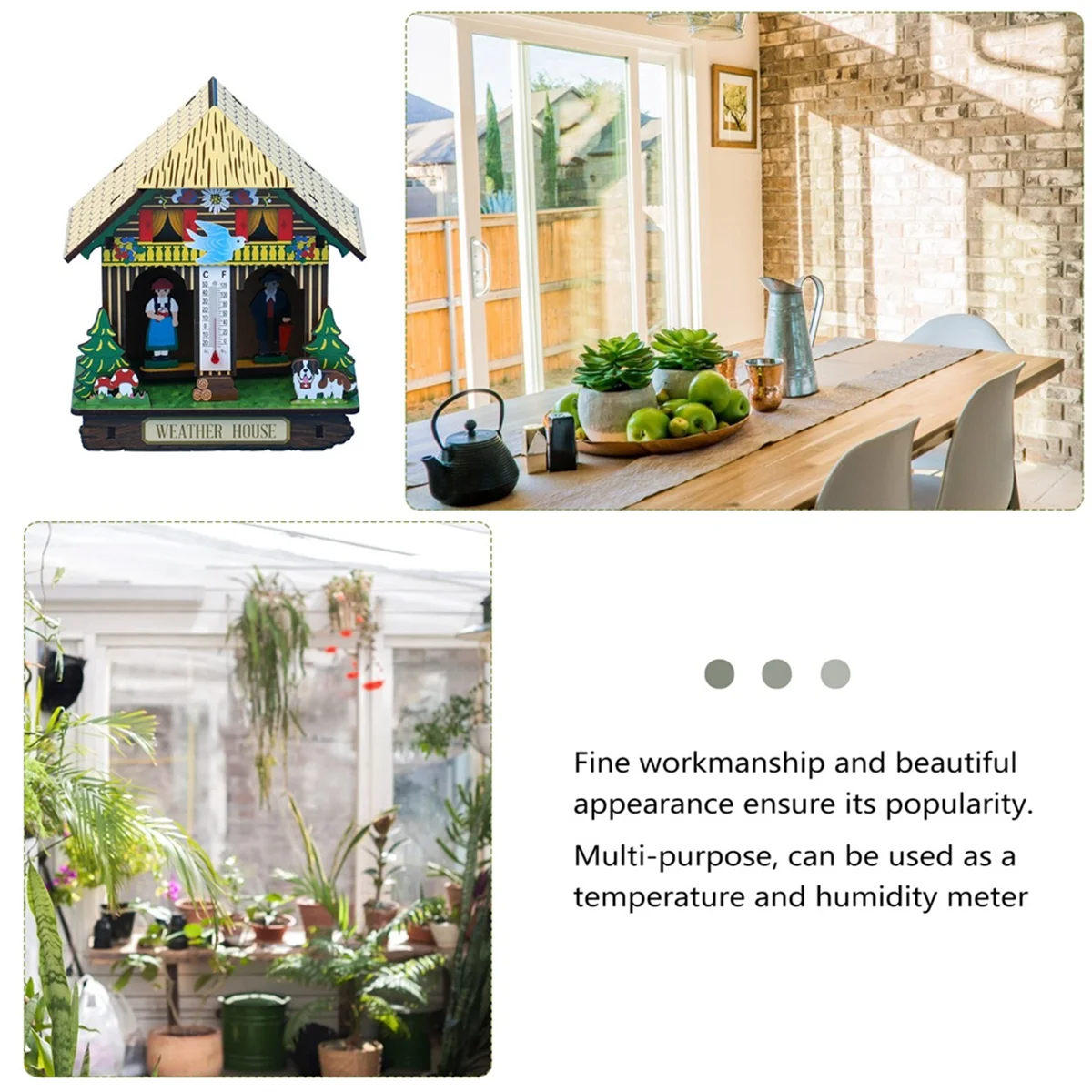 ABYL – boîte de pluie ensoleillée, thermomètre précis d'intérieur, baromètre domestique, hygromètre de maison, horloge météo suspendue en plastique pour femme