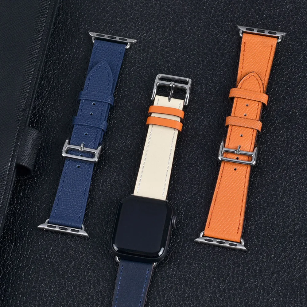 Logo Leather Watch Strap For Apple Watch band 44mm 49mm 45mm 42mm 40mm 41mm 46mm Bracelet Loop For iWatch Ultra 1 2 SE 7 8 9 10