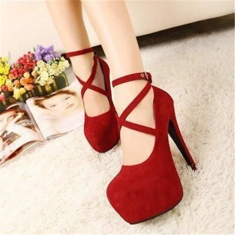 Size 34-42 Super High Thin Heels Shoes Spring Autumn Pumps T-strap Buckle Strap Retro Round Toe Pumps Wedding Shoes Women Shoes