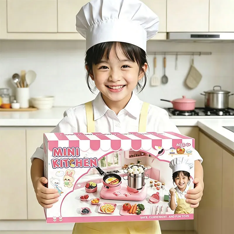 Mini Kitchenette Full Set of Cooking Kitchenware Set Children's Real Cooking Play Toys