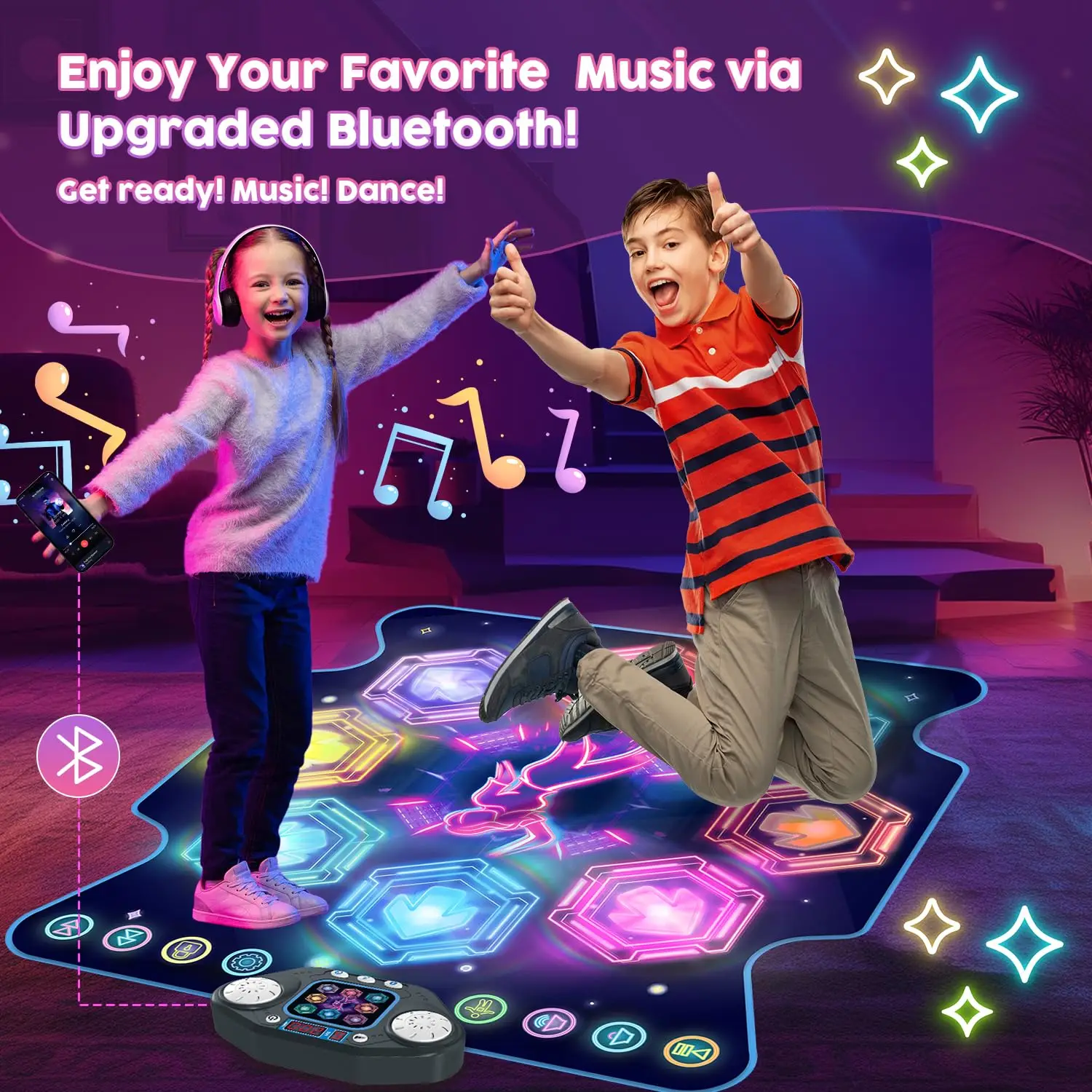 Dance Mat With USB Cable, Neon Print Irregular Bluetooth Music Playmat, Kids Christmas Gift