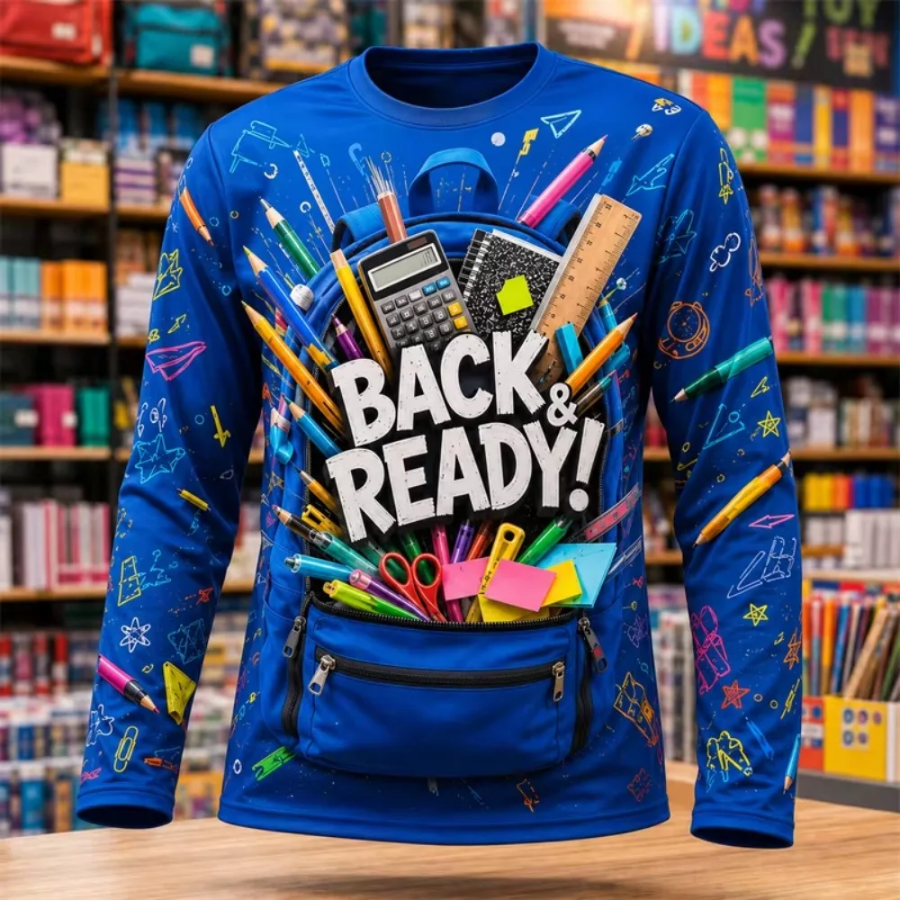 Long Sleeve T Shirt Men Back and Ready School 3d Printing Graffiti Pattern Tee Kids Back To School Casual Breathable Tops Unisex