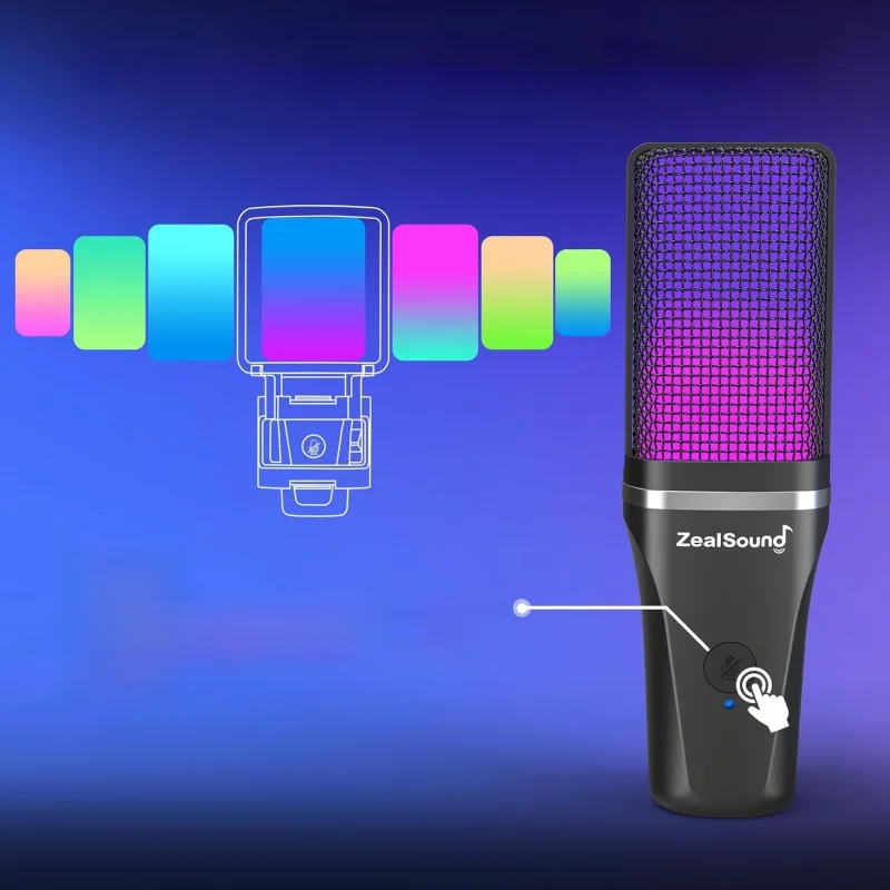 USB Microphone PC,RGB Condenser Computer Mic with Tripod Stand,Quick Mute,Gain Control for Gaming,Streaming