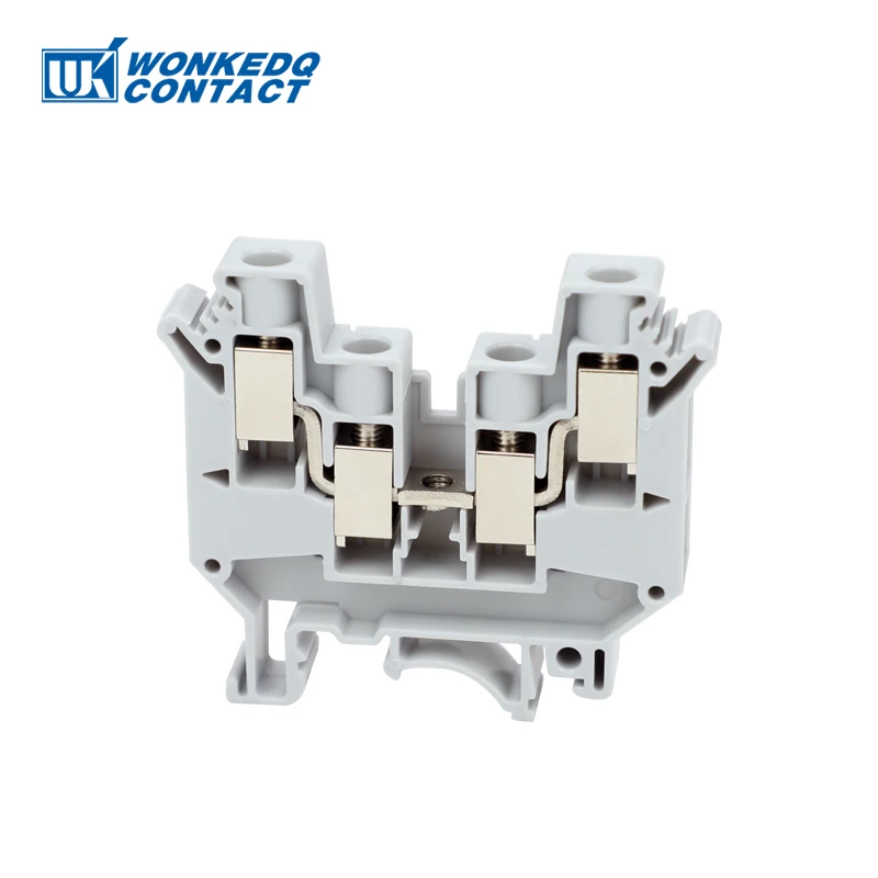 UDK-10 Screw 4  Wire Connector, 10mm² Electrical Din Rail Terminal Block, 2 input/output Feed-through Plug Terminals UDK10