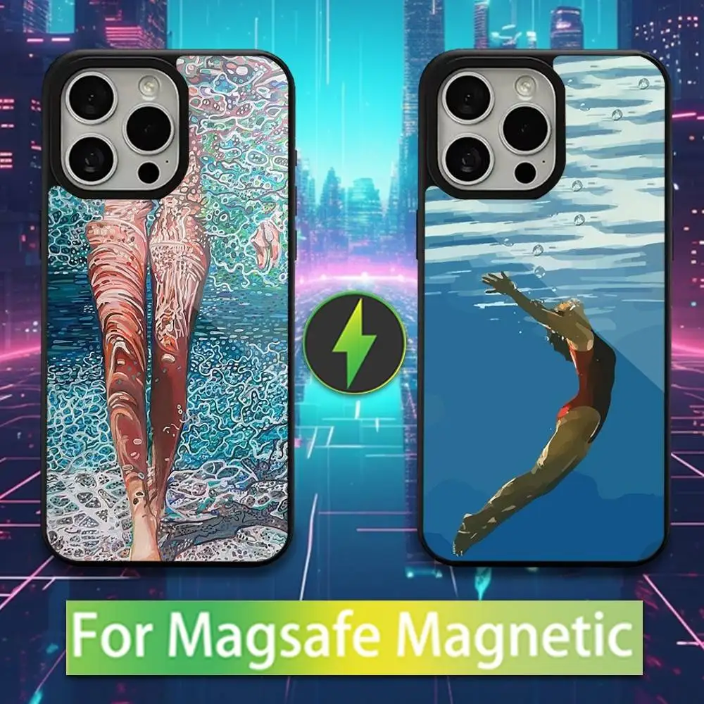

Painting Art Swim Phone Case For iPhone 16,15,14,13,12,11,Pro,Max,Plus,Mini,Magsafe,Magnetic Wireless Charging Case