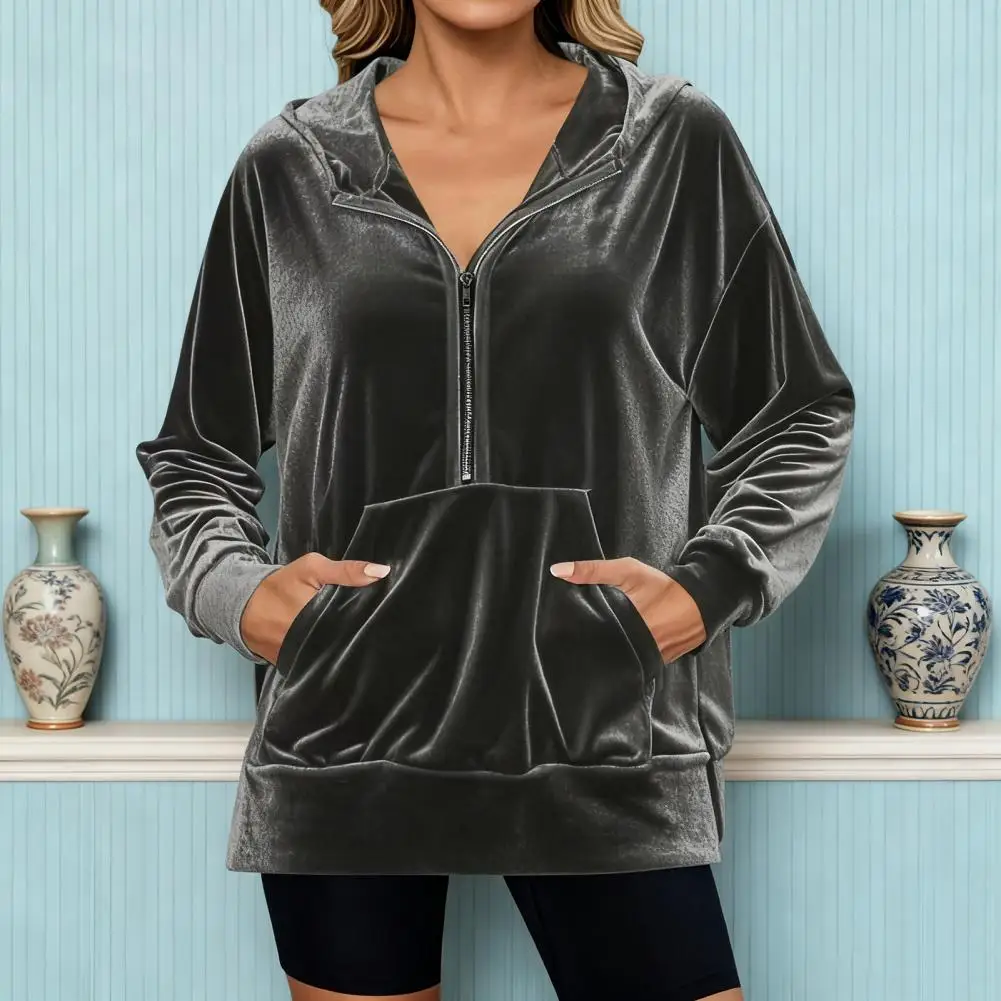Women Autumn Coat Velvet Hooded Sweatshirt Women Oversized Zip Up Hoodie Fall Jacket with Pockets Flannel Coat Warm Long Sleeve