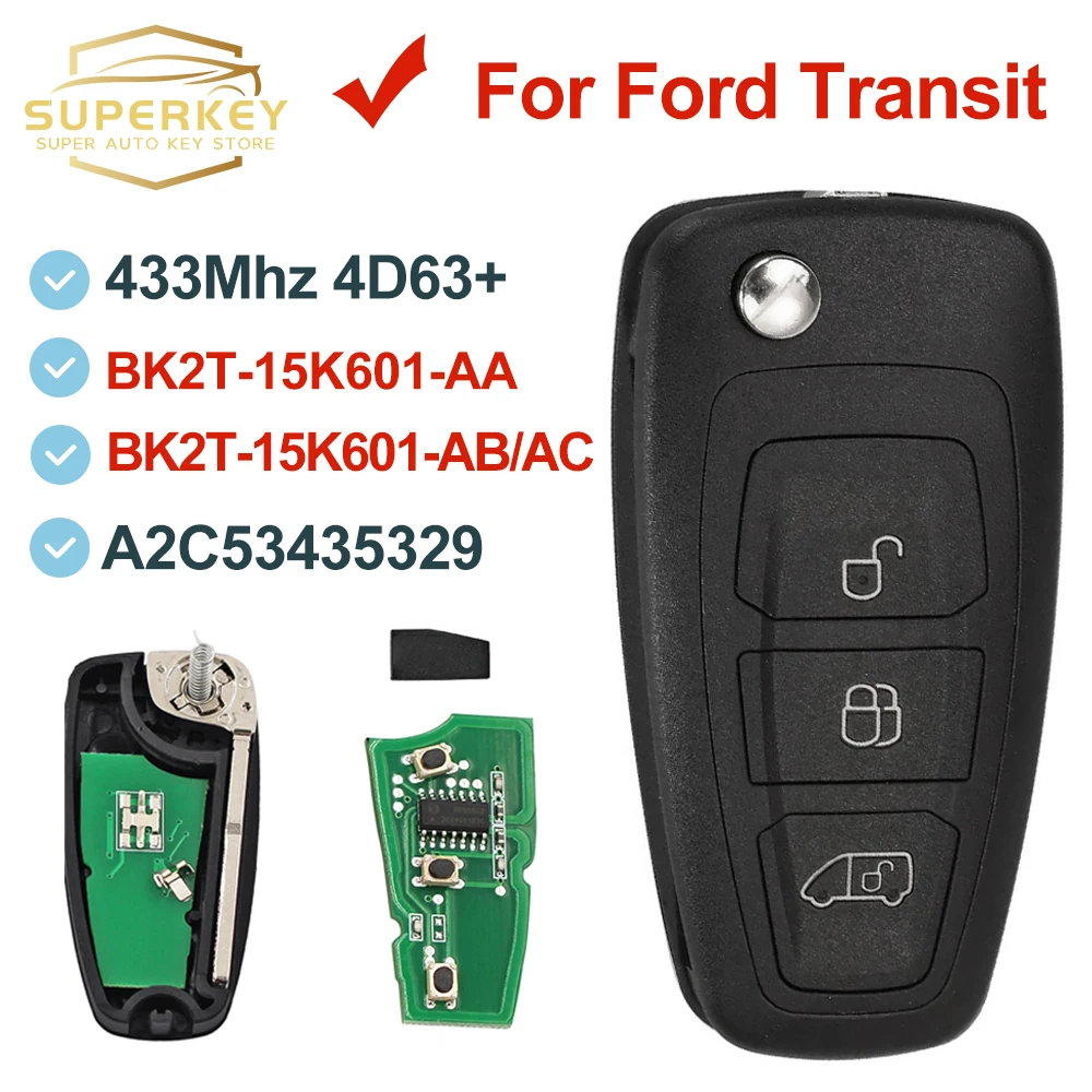 SUPERKEY A2C53435329 433.92MHz FSK 3btn obudowa inteligentnego pilot z kluczykiem samochodowym dla Ford Transit niestandardowy 2012 2013 2014 2016