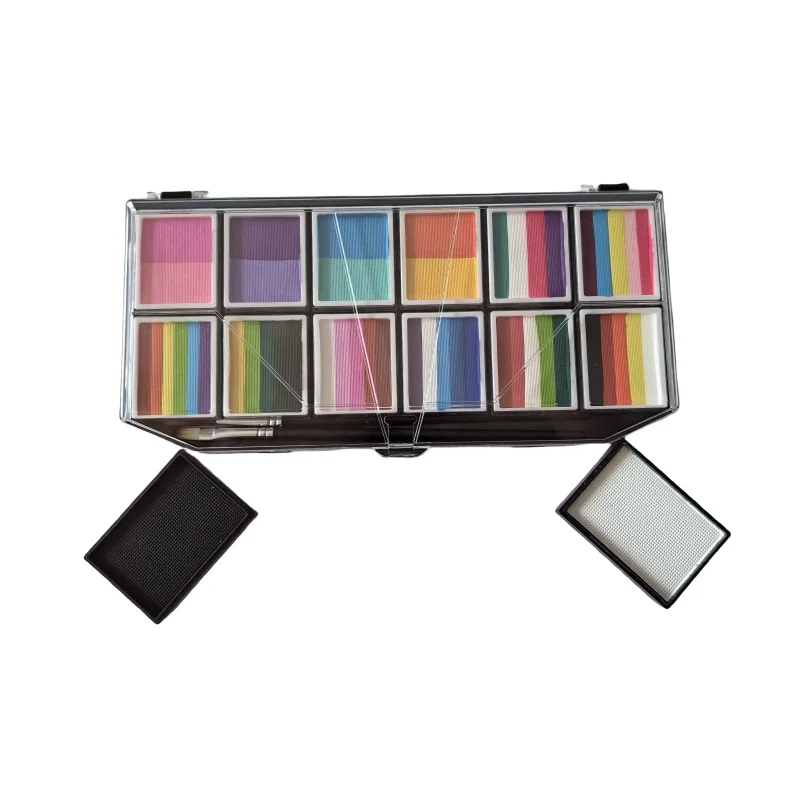 Nieuwe 12-splitvoeringspallet Watergeactiveerd bodypainting Regenboogkleuren Hydro Face Paint Palette