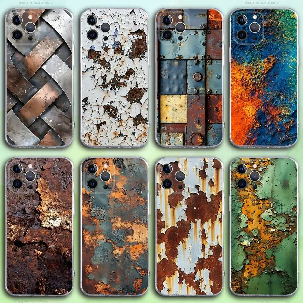 

R-Retro Industrial Rusty Phone Case For iPhone 17,16,15,14,13,12,11 Pro,Max,Plus,X,XS,XR,SE4,E Mini Transparent Soft Cover