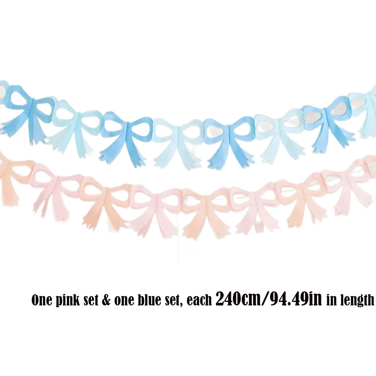 2.4m Bow Garland Banner Blue Pink Bowknot Pull Flag Birthday Party Decorations Photo Props Home Wall Hanging Ornament Supplies