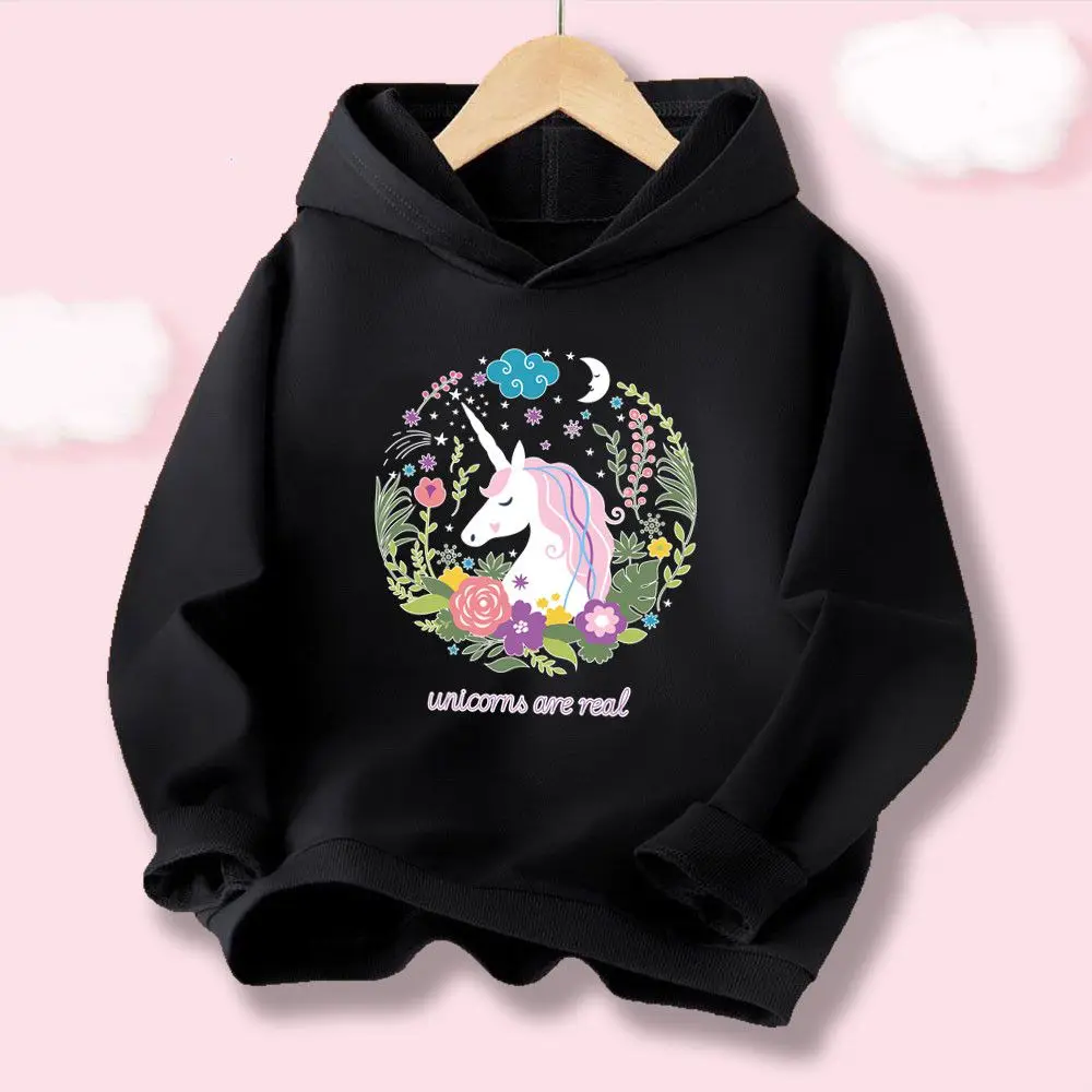Frühling Herbst Fantasie Floral Einhorn Druck Kinder Pullover Hoodie Top Mode Sport Langarm Kind Mit Kapuze Sweatshirt DJSHH1