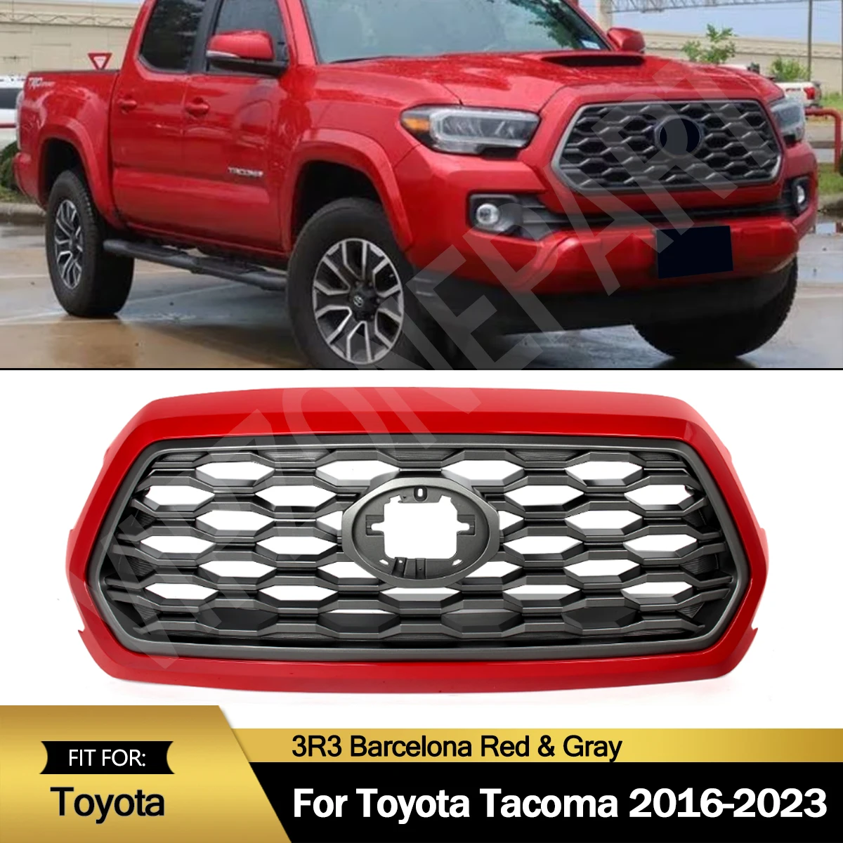 Magickit Front Radiator Grille For 2016-2023 Toyota Tacoma 2021 TRD Auto Splitter Upper Bumper Hood Mesh Grile Barcelona Red