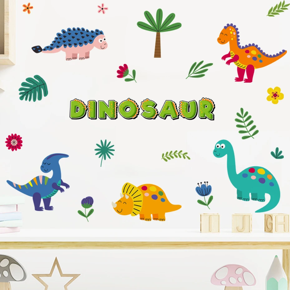 

Cartoon Cute Dinosaur Wall Decals Pterosaur Leaves Wall Stickers Baby Nursery Boys Bedroom Playroom Wall Decor Gifts for Kids