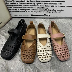 Summer Leather Women Shoes Hollow Out Flat Sandals Plus Size Causal Women Loafers Designer Fashion Women Mullers