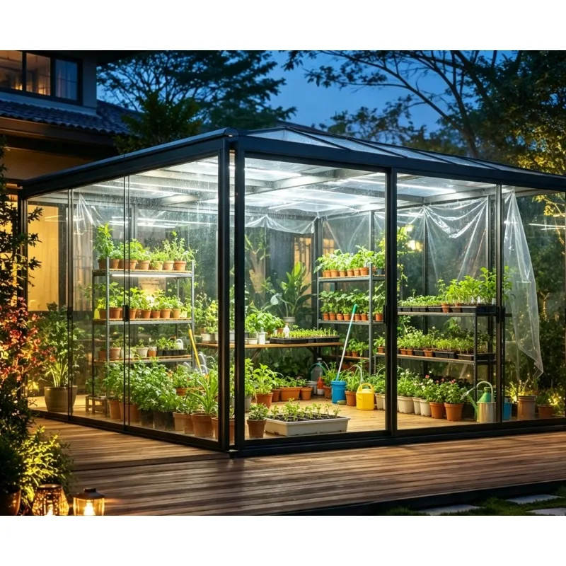 Modern Greenhouse Sun Room Four Season Sunroom with Aluminium and Tempered Glass 5 Years Waterproof Folding Mobile Glass Houses
