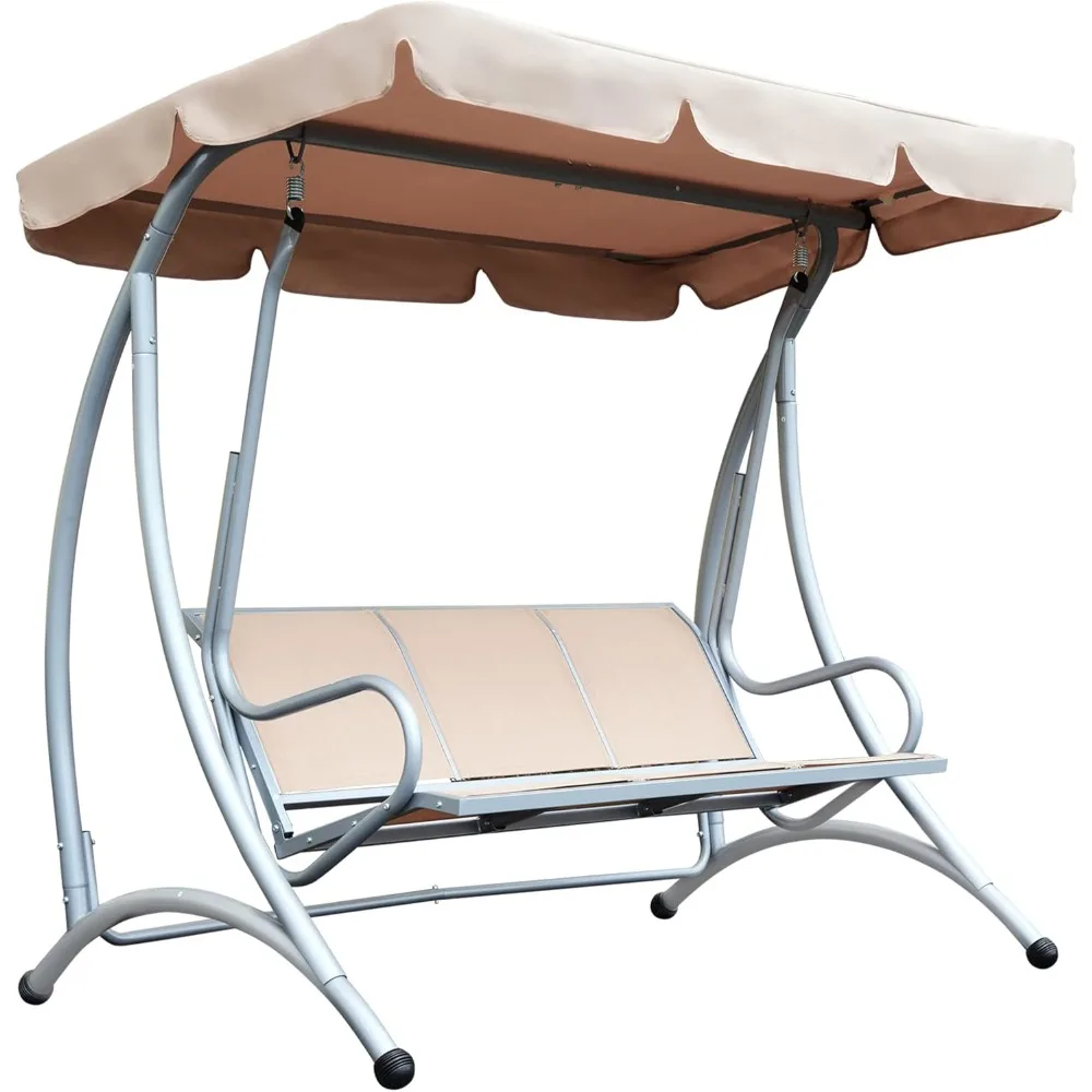 

3-Seat Outdoor Porch Swing Chair, Patio Swing Glider with Adjustable Canopy, Breathable Seat, and Steel Frame for Garden