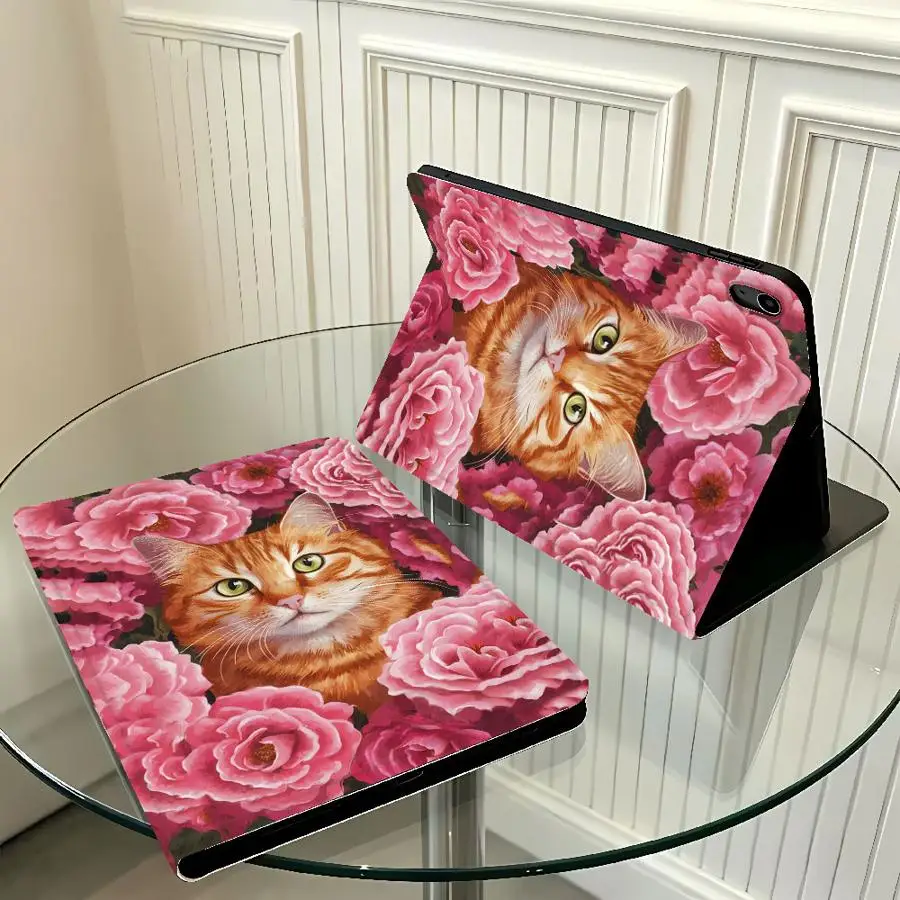 Cute Flower Cat With Pencil Holder Case for Xiaomi Pad 6s Pro 7 Ultra Redmi Pad SE K Pad 8.8 9.7 12.4 Inch Pad 5 6 7 8 Pro