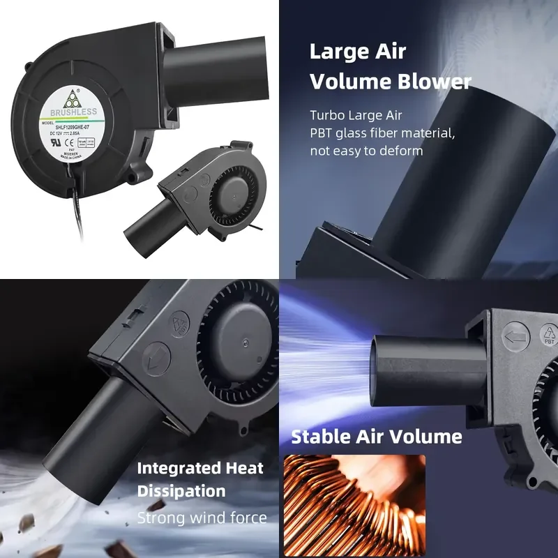 

Large Air Volume 12V 2.85A Turbo Fan BBQ Woodstove Double Ball High Airflow Blower 110V 220V AC Powered Fan Barbecue Fan