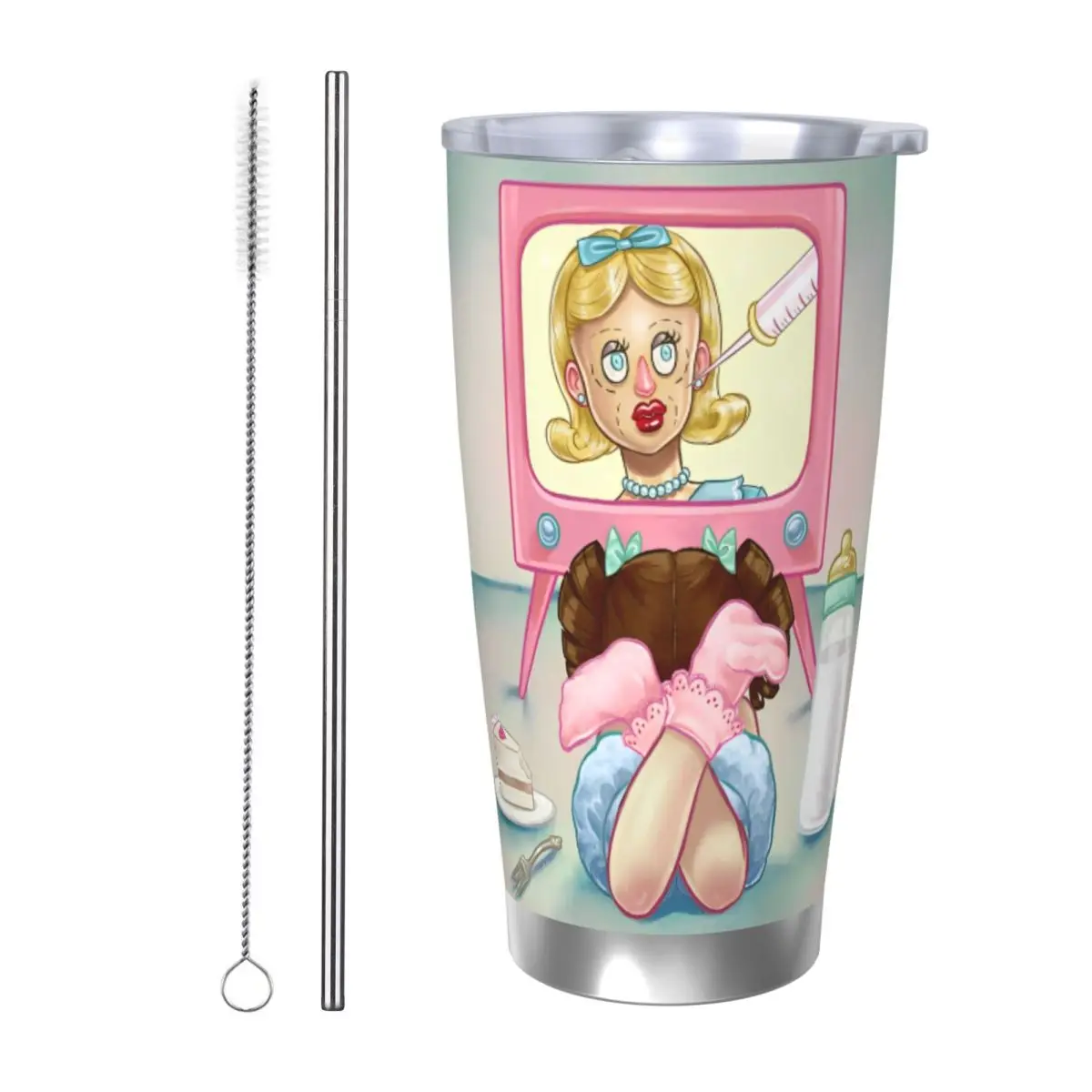 Melanie Martinez Crying Child Tumbler Vacuum Insulated Cute Girl Thermal Cup Vacuum Flask Office Home Mugs Water Bottle, 20oz