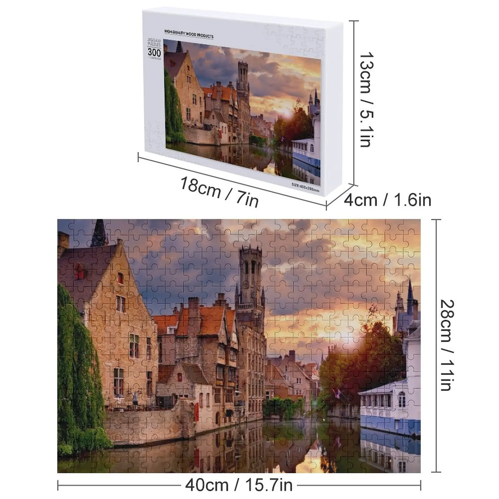 Bruges w Belgii, jedno z najpiękniejszych miast Europy Puzzle Personalizowane Gra Drewniane Puzzle z Imieniem dla Dzieci