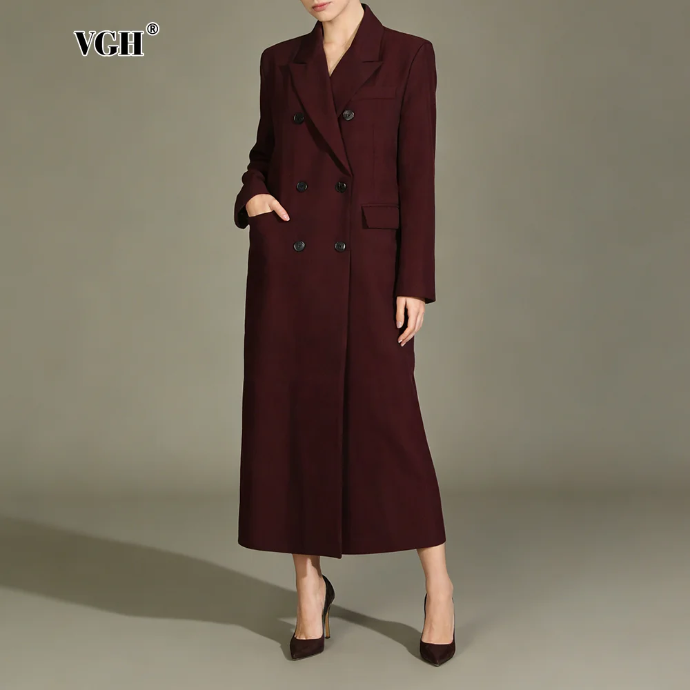 

VGH угловая офисная стильная длинная куртка для женщин с зубчатым воротником в стиле пэчворк, двубортный темпераментный утягивающий плащ, женский