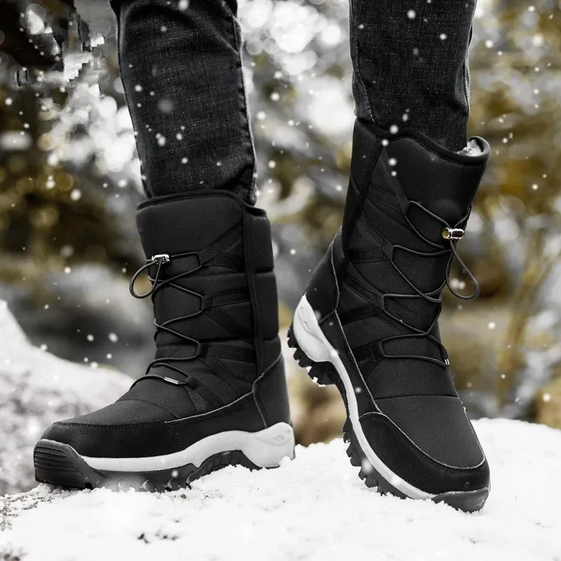 New Outdoor Men Boots Winter Snow Boots For Men Shoes Thick Plush Waterproof Slip-Resistant Keep Warm Winter Shoes Plus Size 46