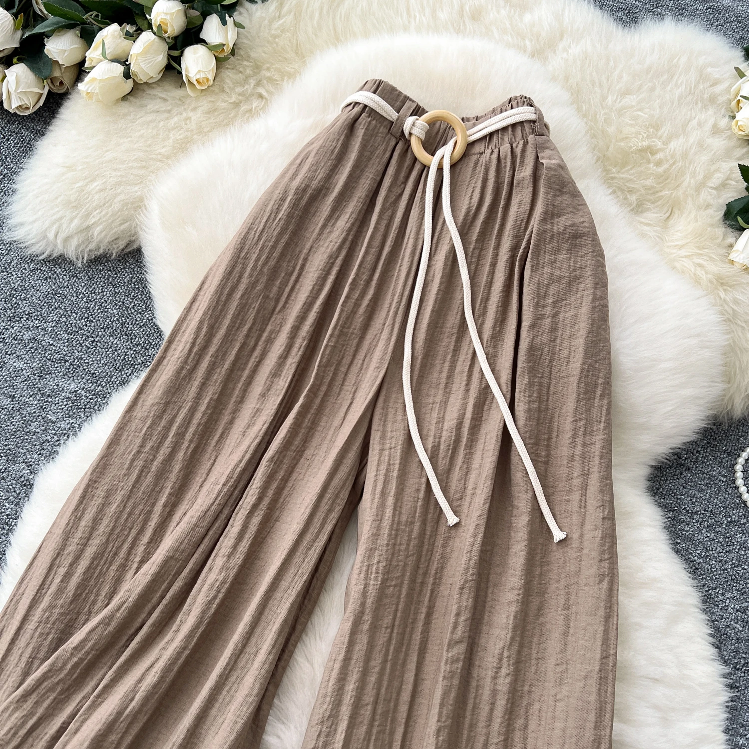 مكتب سيدة كسول بنطال ذو قصة أرجل واسعة صيف 2025 السراويل الجديدة الفضفاضة الدانتيل يصل تمتد الخصر بنطلون فضفاض الشيفون بالازو امرأة Sweatpants #6