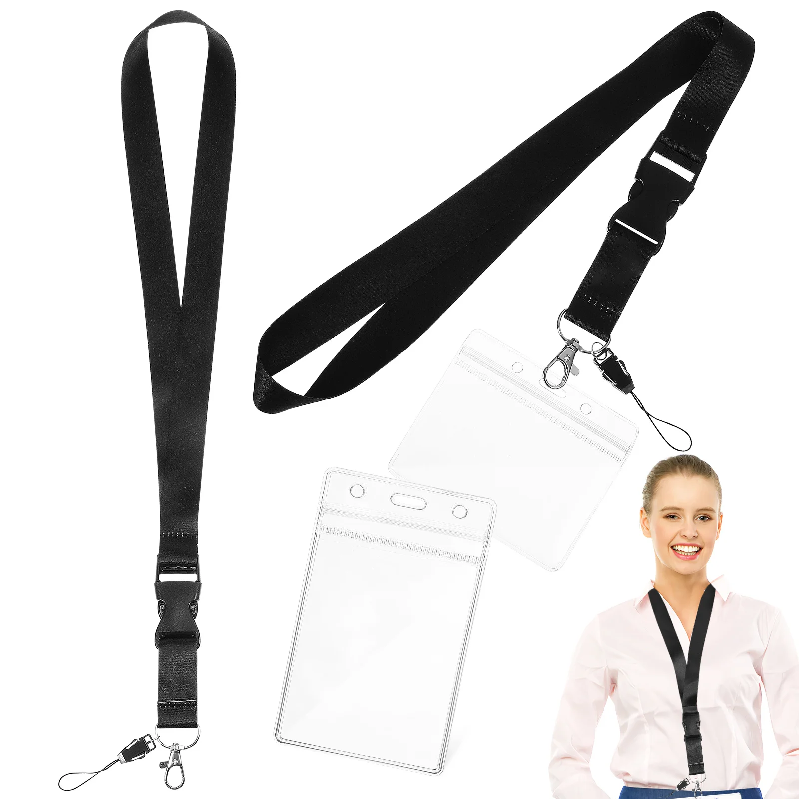 

1Set Badge Holder Lanyard Polyester Soft Comfortable Id Card Holder Vertical Horizontal Name Badge for Office School