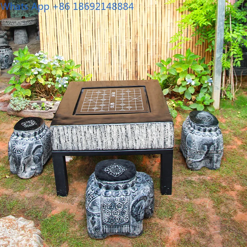 Stone Bench Courtyard Garden Outdoor Leisure Antique Style Go Chess Stone Carving Chessboard Table