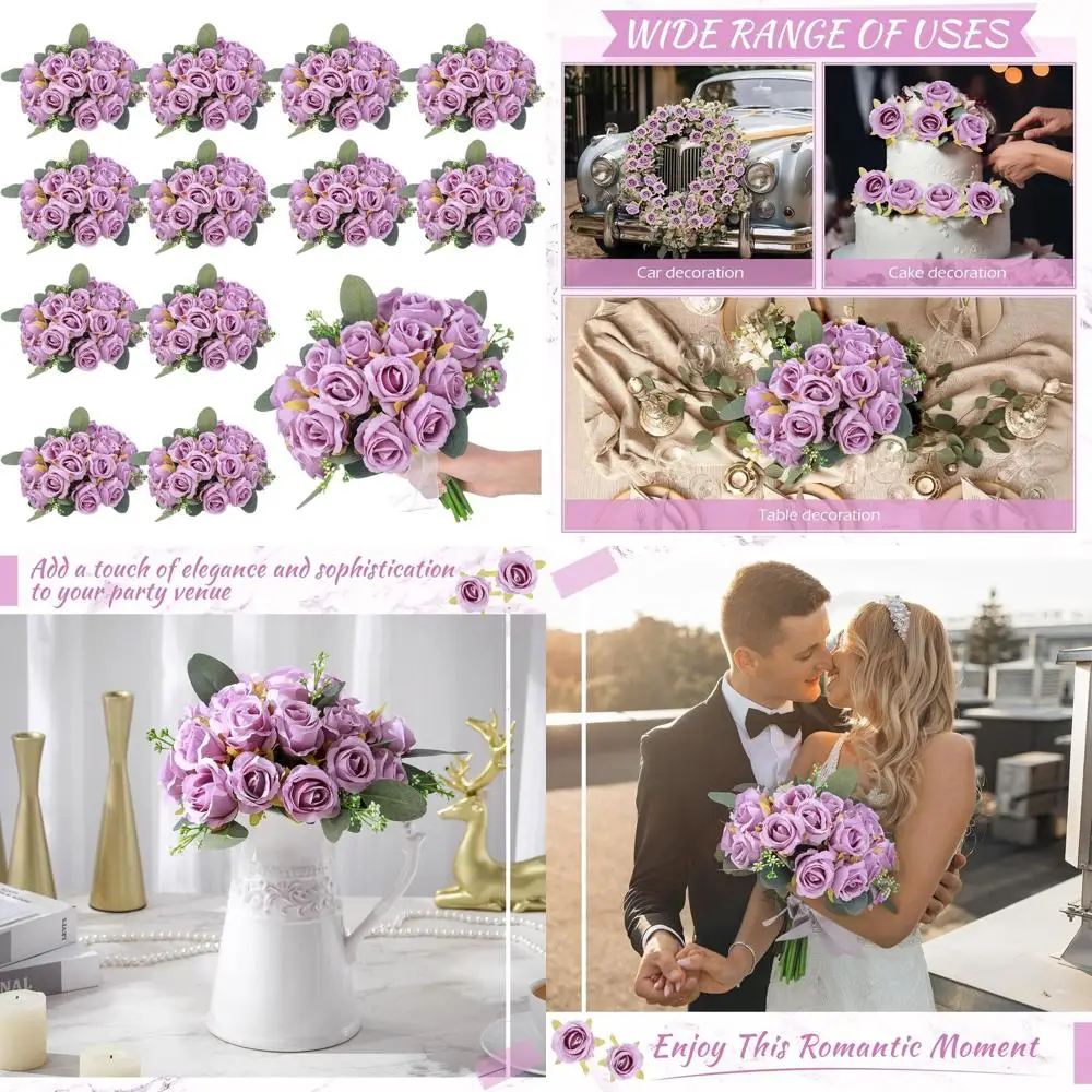 

7-дюймовые фиолетовые искусственные букеты роз с 144 бутонами для свадеб, девичников и домашнего декора
