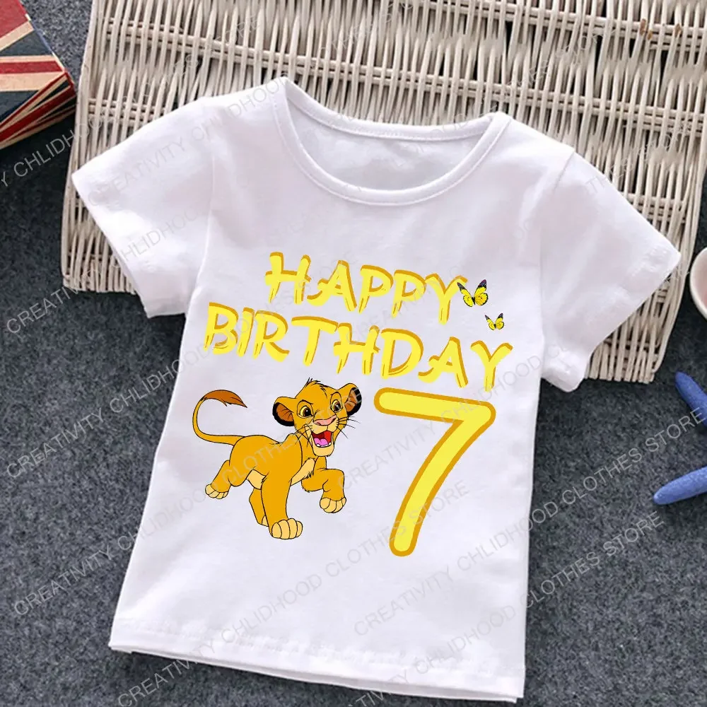 Lion King Children T-Shirt Birthday Number 1-12 Boy Girl Clothes Disney Kid Kawaii Tops Anime Cartoon Little Baby Casual T Shirt