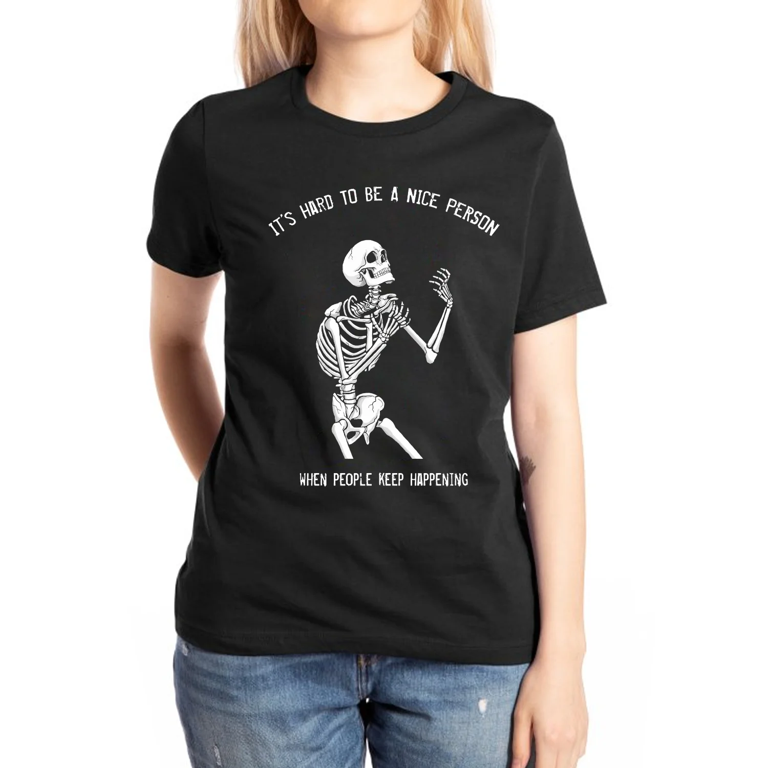 

Women's Cotton T-Shirt Skull Frame Letter Print Cool Short Sleeve Men's American Retro Hip Hop Top Neutral Casual Simple Wear