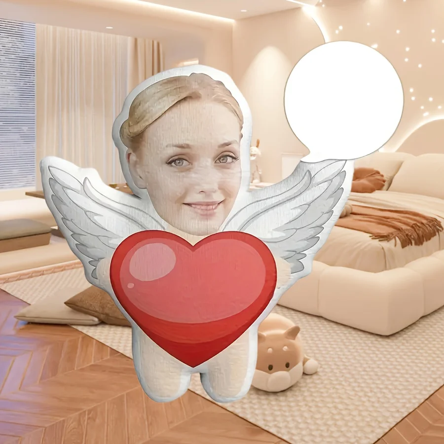 Customized Pillow with Love Angel Shape Cushion, Valentine's Day Gift, Soft Fabric Decoration for Bedroom
