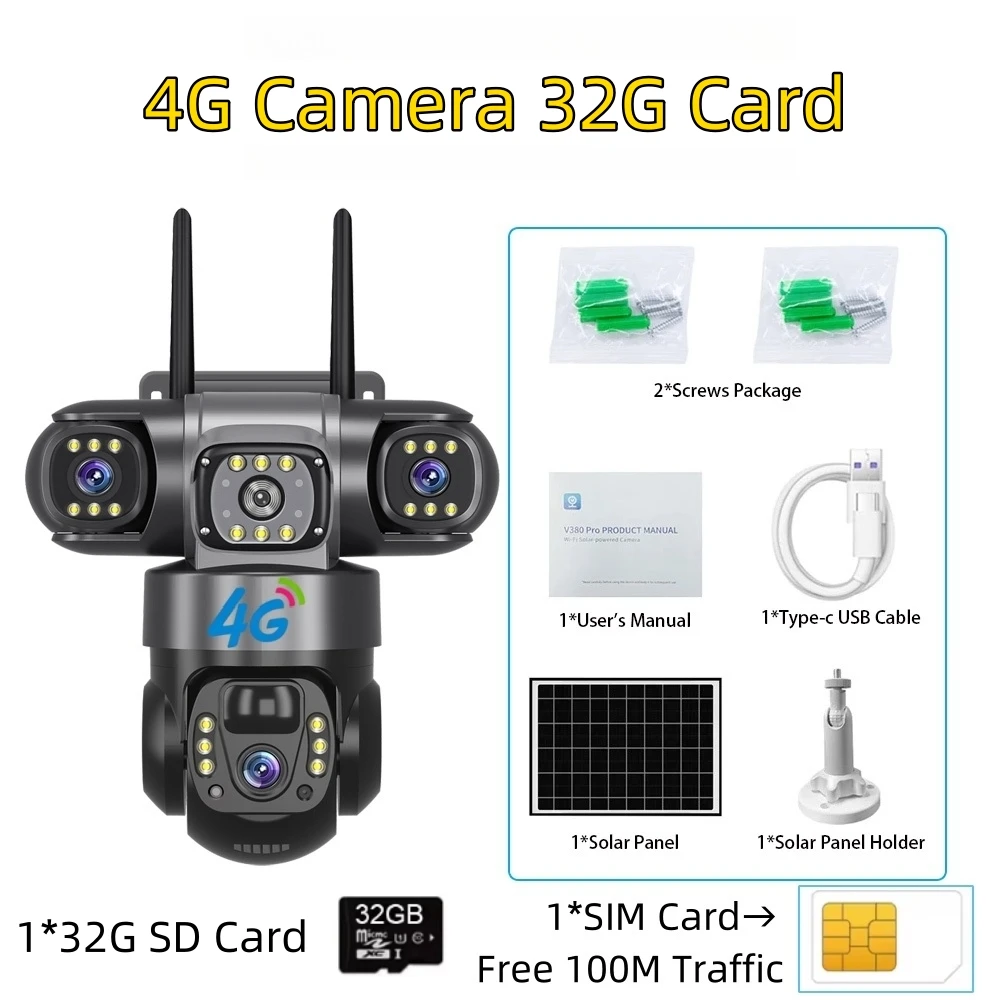 Zonnecamera met 4G SIM 15MP HD Outdoor 3 lens 3 schermen 10X zoom PIR Menselijke detectiecamera's Nachtzicht CCTV-beveiliging