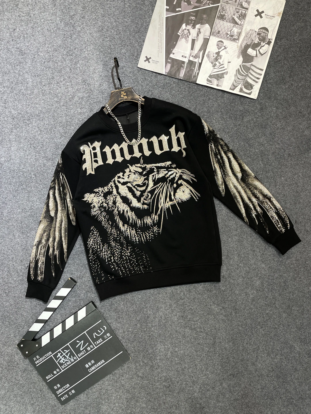 2025 New Fashion Trend Heavy Rhinestone Round Neck Sweatshirt Men 2025 Autumn Winter New Loose Casual Pullover Jacket