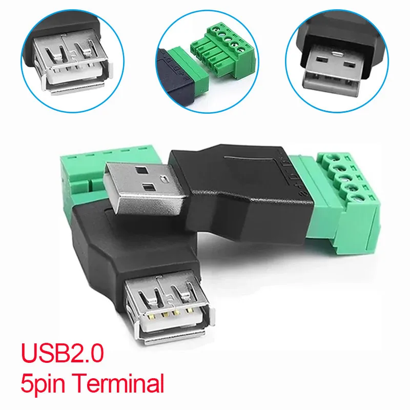 

USB 2.0 Тип A «папа/гнездо» на 5-контактный разъем с винтовым блоком USB-разъем с экраном USB2.0 на адаптер с винтовой клеммой