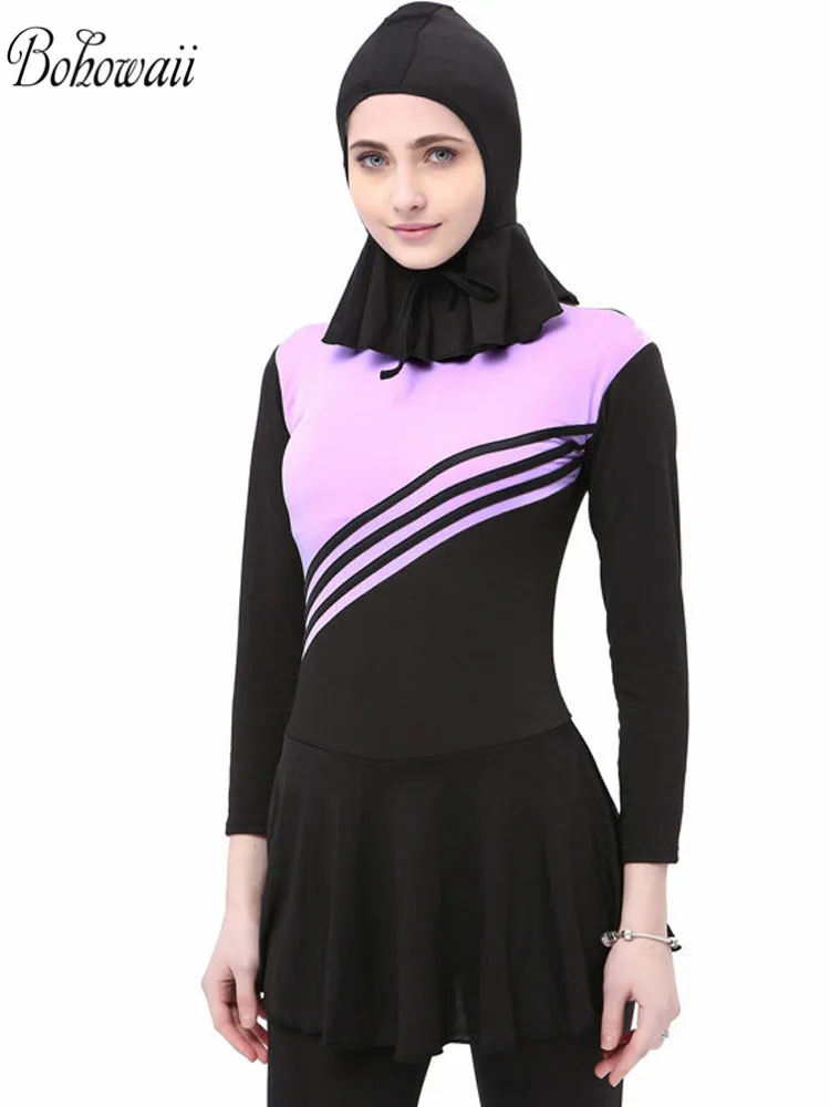 

Modest Swimwear Women Burkini Long Sleeve One-pieces Swimsuit with Hijab Muslim Full Coverage Beachwear Mother Kids Costume