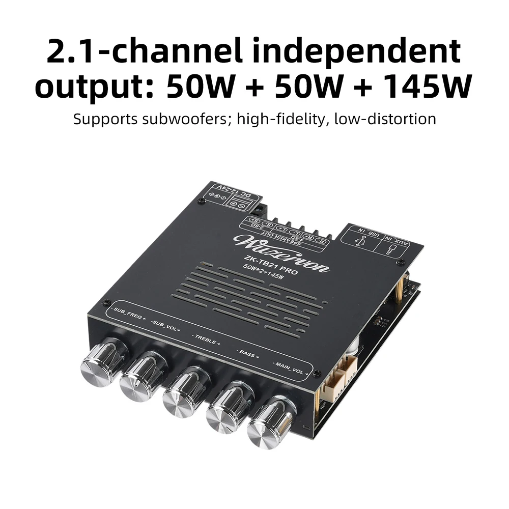 ZK-TB21 PRO 2.1 Channel Bluetooth Amplifier Board DC12-24V 50W+50W+145W TPA3116D2 Subwoofer Audio Amp Module