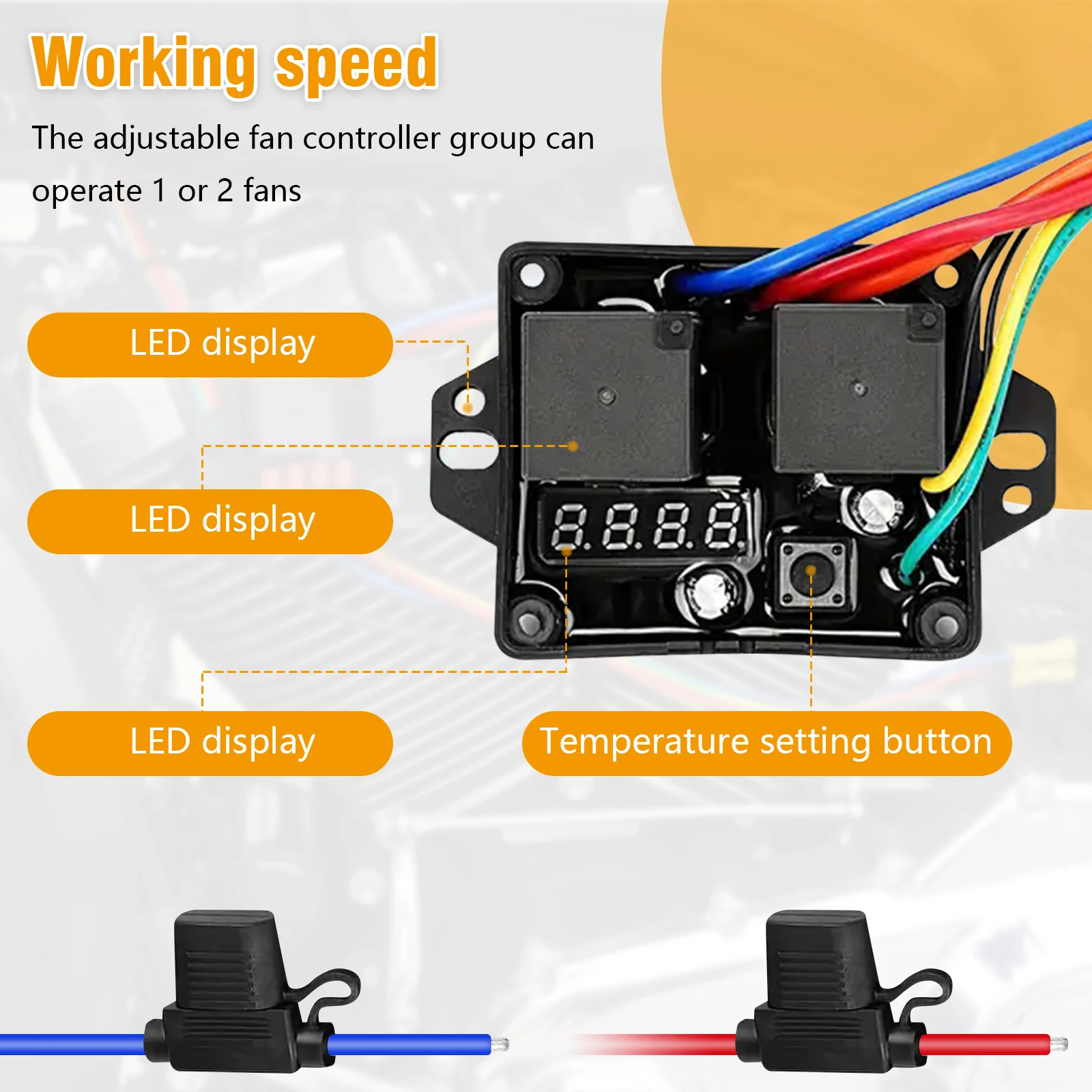 

12 В/24 В цифровой контроллер вентилятора радиатора с регулируемой температурой, комплект контроллера вентилятора, светодиодный дисплей, комплект переключателя вентилятора, автомобильные аксессуары