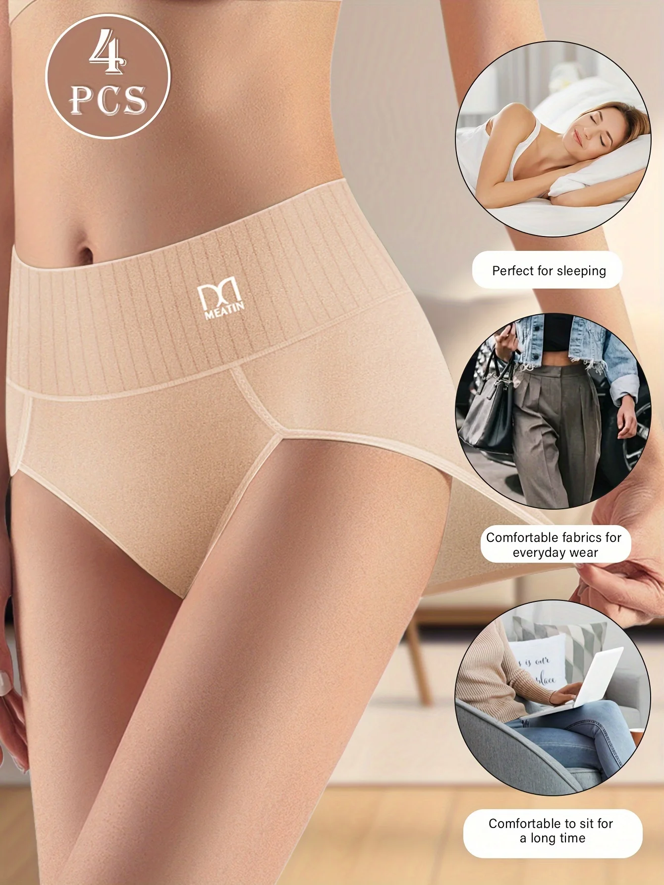 4-PackCotton Underwear Briefs High Rise Sliming Tight Cotton Womens Panties Knickers Elegant Comfortable laides underwear