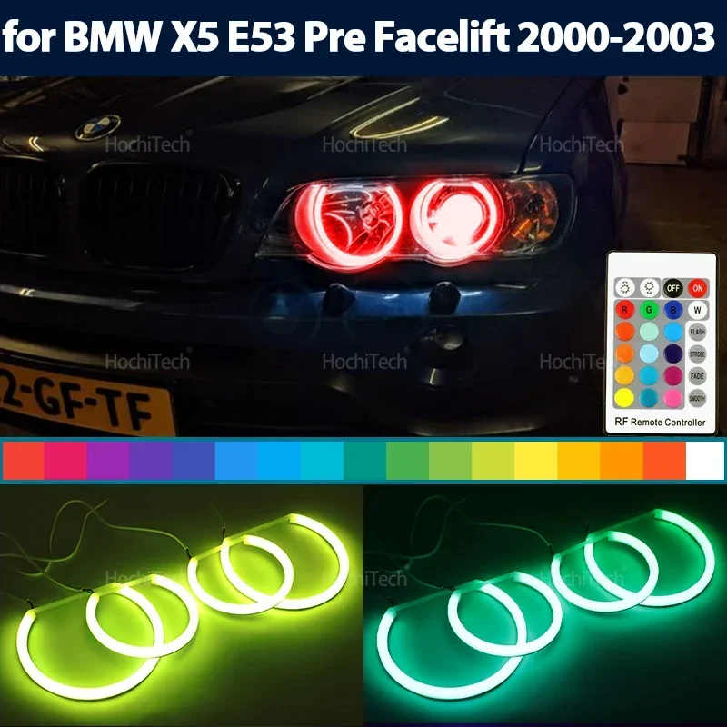 For BMW X5 E53 Pre Facelift 2000 2001 2002 2003 Remote Control Ultra Bright Multi Color RGB Cotton LED Angel Eyes Kit Rings