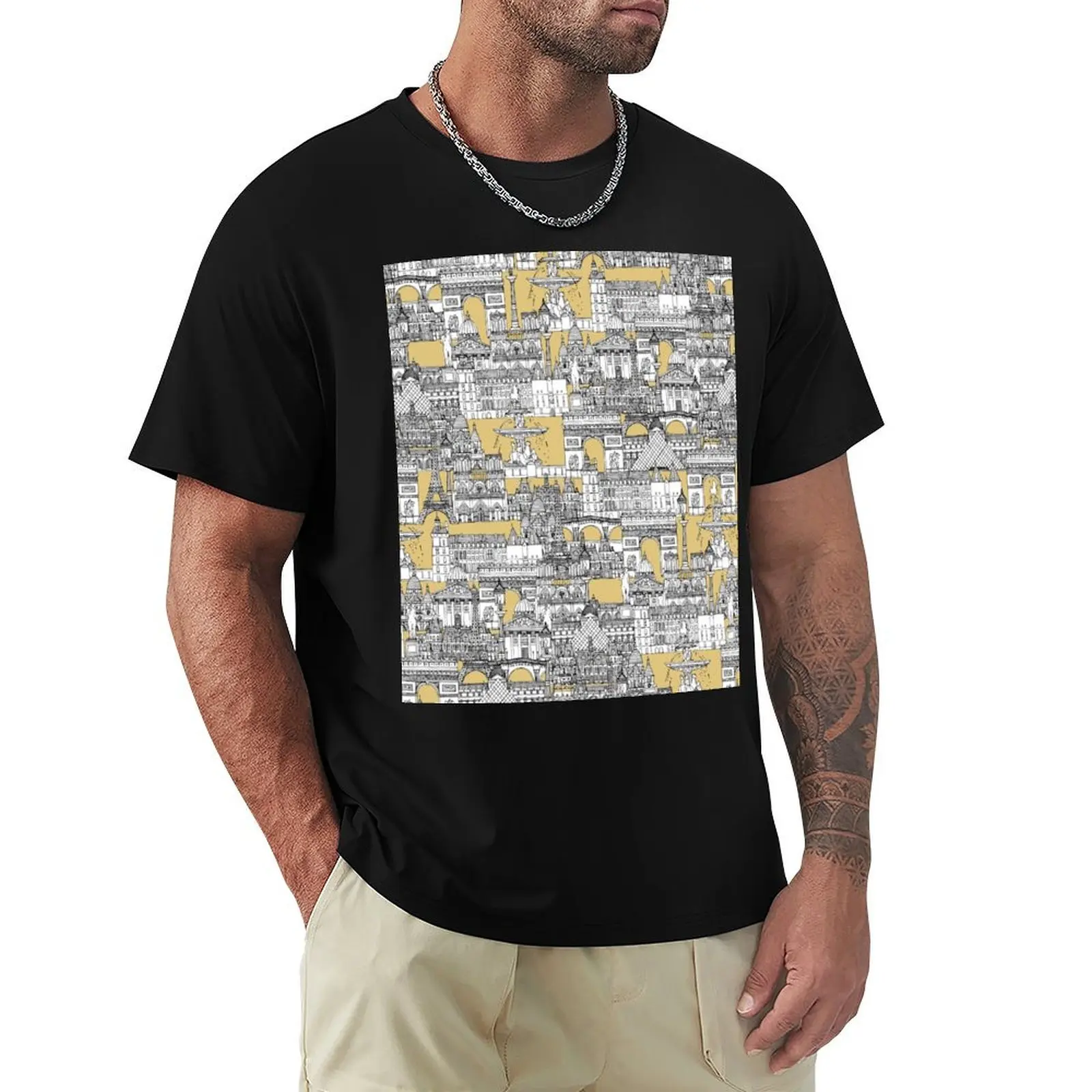 Paris toile gold T-Shirt Comfortable Basic Crew Neck Tee