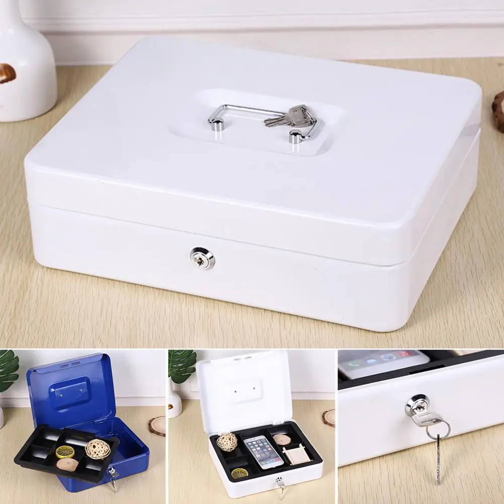 Metal Money Box with Lock And 2 Keys Cash Drawer with Compartments Money Box with Handle Cash Safe Box Money Case for Valuables