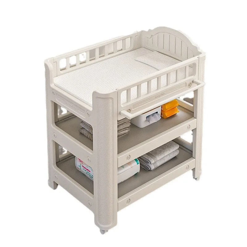 Picture 7: Baby Diaper Changing Table & Bath Station, Movable Infant Care & Storage Cabinet, Two-Layer Organization with Soft-Cushion Top