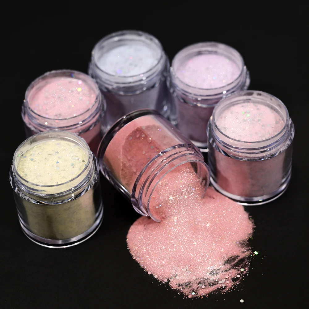 6 farben/set Professionelle Acryl Nagel Glitter Pulver Französisch Dip Verlängerung Macaron Farben Mix Pailletten Staub Nail art Carving pulver