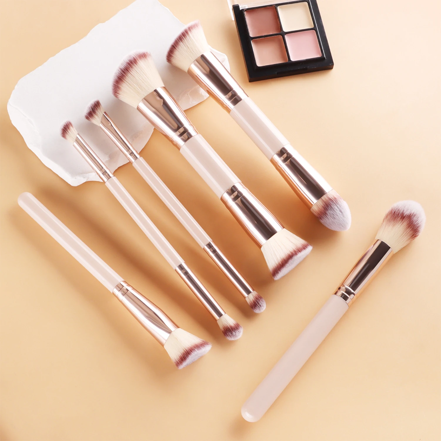 Juego de 6 brochas de maquillaje multifuncionales, brocha redonda para colorete, brocha angular para sombra de ojos y brocha plana para base, para rostro y ojos