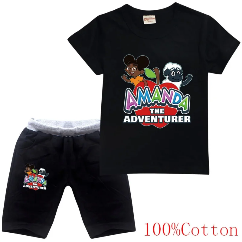 Kid Amandaing The Adventurer Set Boys Girls Short Sleeves Clothe Tee Suits Fashion Children Clothing Outfit 3D Print T-shirt Set