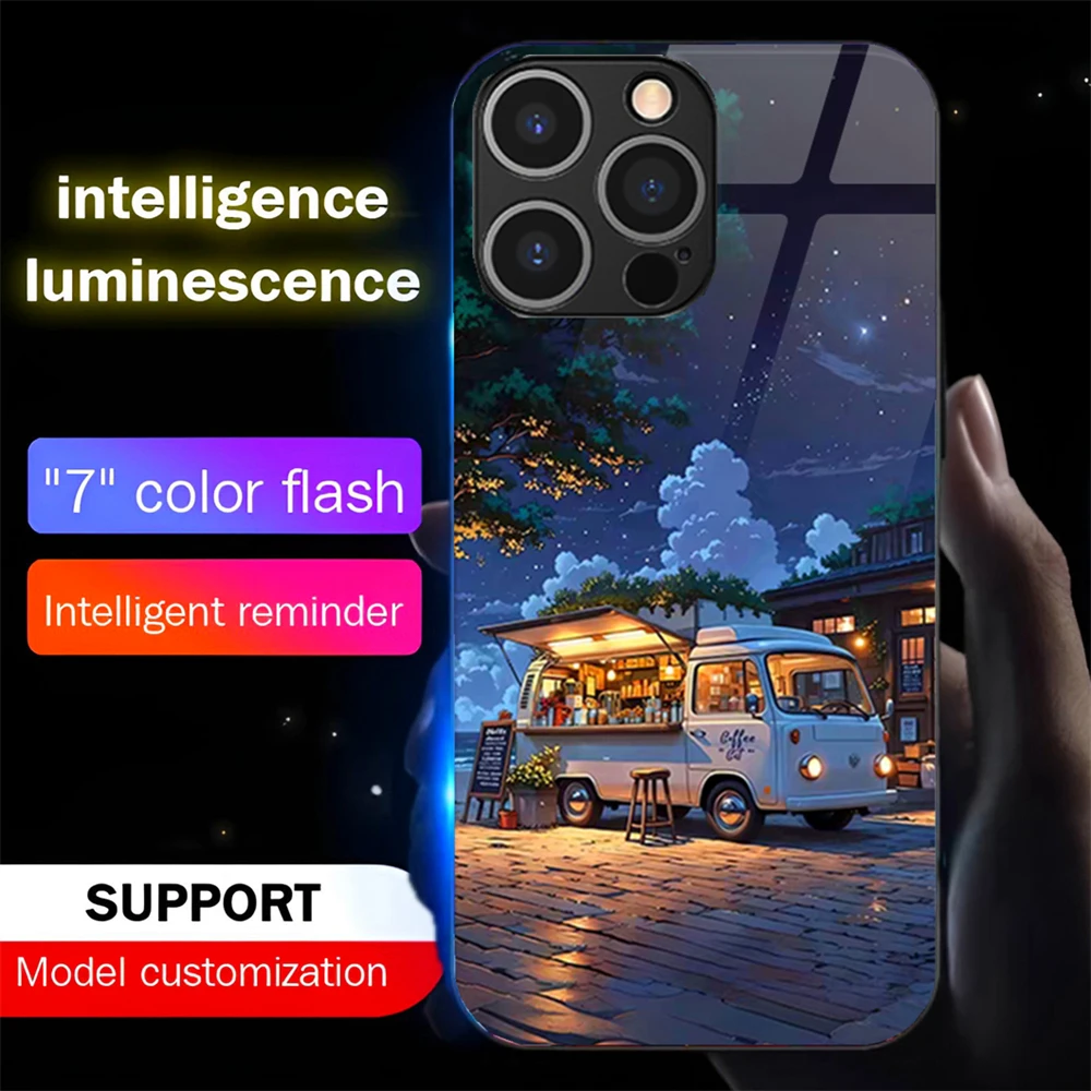 Japanese Style Scenery LED Light Up Phone Case Glowing Back Cover For Samsung S26 S25 S24 S23 S22 S21 FE Note 20 Plus Ultra