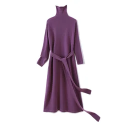 Women's Wool Sweater 100% Pure Wool Women's Dress 2024 Autumn and Winter New High Neck Long Sweater Slim Knit Bottom Sweater