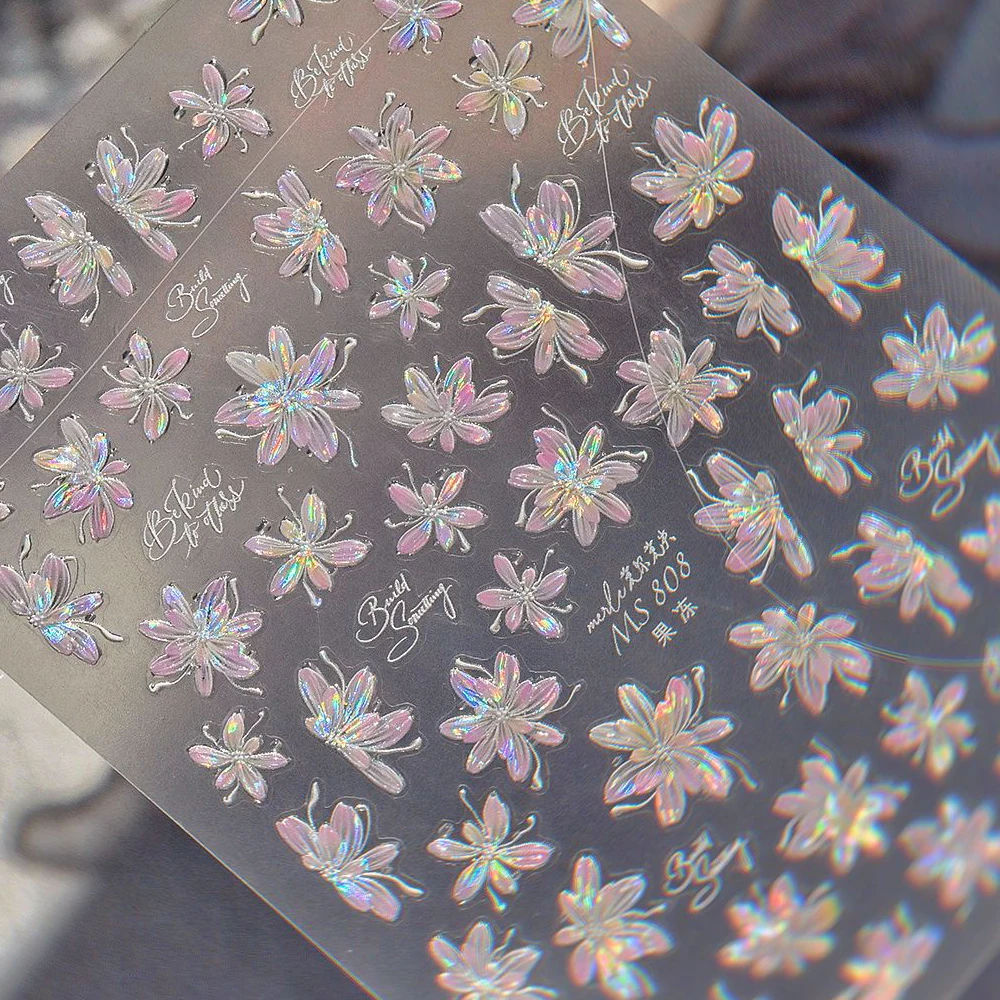 Decalcomanie per unghie floreali traslucide colorate Fiori in fiore Gel gelatina Petali trasparenti in fiore 5D Adesivo per nail art Decalcomania per manicure fai da te